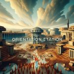 Please replicate the referenced image, that showcases a orientation station, like in a pov open world game (2)